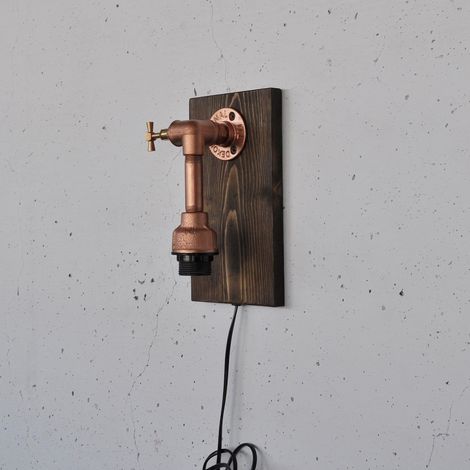Applique murale, en bois massif et or rose, 30 x 14 x 12 cm, culot E27, max. 200 W, interrupteur marche/arrêt sur câble, éclairage pour espaces modernes (1/5)