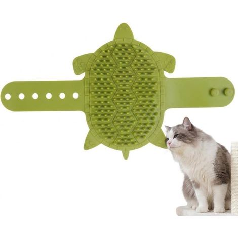 Brosse Auto-Léchage Chat avec Sangle Réglable - TPR Doux Massage Pattes Chaise Table, Design Tortue Vert (1/5)