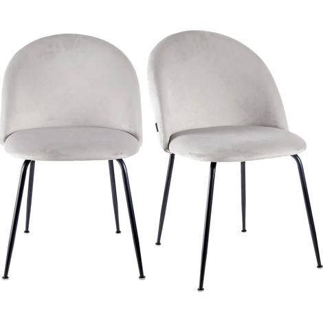 Lot 2 chaises capitonnées velours gris clair pieds métal – FARA 2