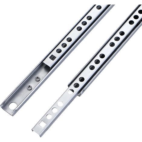Lot de 2 glissières à billes rainure 17 mm, longueur 278 mm, rails métal à roulement pour tiroir de meuble (1/5)