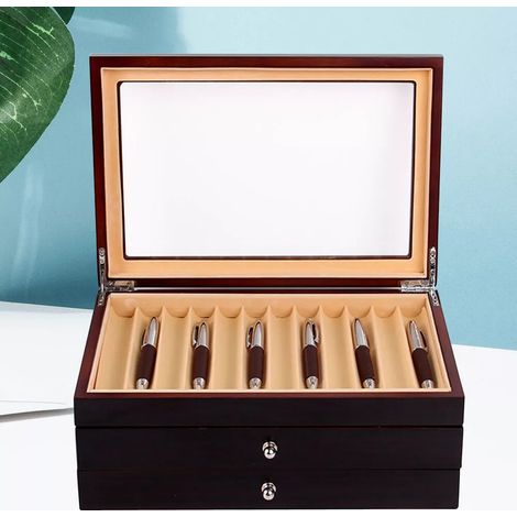 Boîte à stylos en bois pour 34 stylos de remplissage stylo à bille porte-stylo boîte D'affichage (1/5)