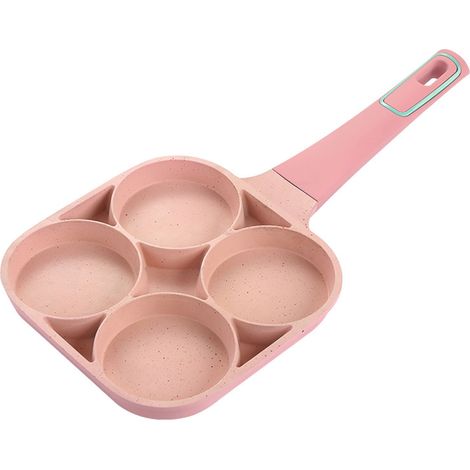 Lot de 2 poêles antiadhésives à 4 trous pour œufs, crêpes et omelettes, fond plat, rose, idéal pour cuisine. (1/5)