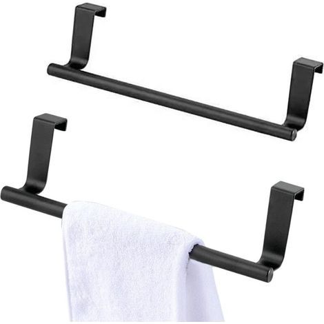 2 portasciugamani da cucina, portasciugamani, asta appendiabiti in acciaio inox per cucina e bagno, portasciugamani da bagno senza foratura, portasciugamani (2x36cm, nero) (1/5)