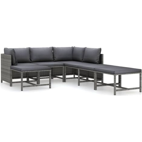 Muebles de jardín muebles de exterior Juego de muebles de 7 piezas con cojines de resina tejida gris 020017269