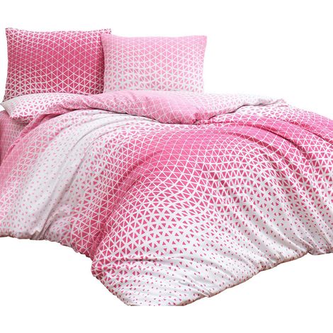 Set di biancheria da letto 200x220 cm 100% cotone, prodotto polacco Milano, triangoli rosa (1/5)
