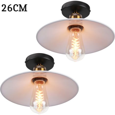 2x Pendant Light with Lamp Shade, Vintage Metal Hanging Ceiling Lamp, Retro Minimalist Chandelier for Kitchen Island Restaurant (White/Ø26cm) (1/5)