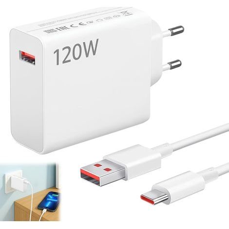 Kompatibel mit dem Xiaomi 120W Ladegerät, Schnellladegerät mit USB-C-Kabel, USB-C-Ladegerät für Xiaomi 14T Pro/13 Lite/13/12T Redmi Note 14/11S/11/12Pro/POCO X6/ X4 GT Pad 6 5-1M (Weiß, EU) (1/5)