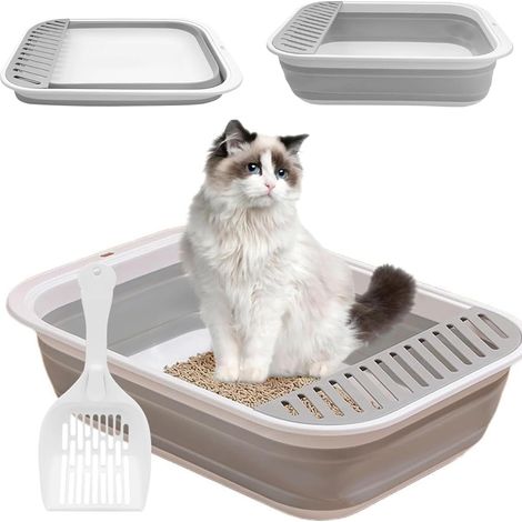 Bac à Litière pour Chat, Grande Maison de Toilette Pliable avec Pelle à Litière, Portable, Entrée Basse, Toilettes de Voyage avec pédale de Sable tombante pour Chats jusqu'aux Chats Plus âgés (1/5)