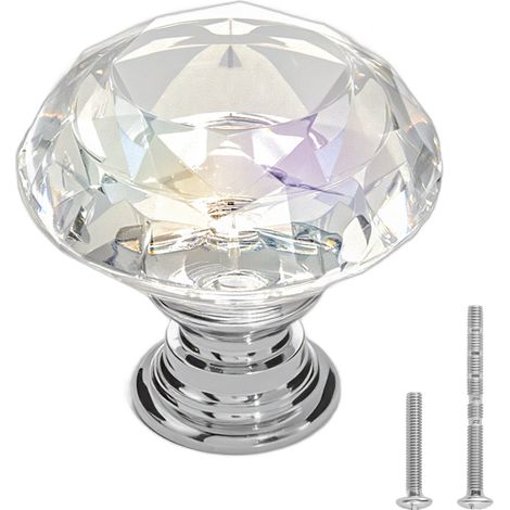 Bouton de Meuble, Lot de 12, Poignée de Placard, 3 cm, Acrylique et Alliage de Zinc, Forme Diamant, avec Vis, Bouton pour Tiroirs, Portes, Commodes, Armoires, de Salle de Bain, Chambre à Coucher (1/5)