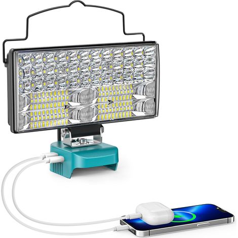 Lampe LED Rechargeable Compatible avec 18V Batterie, 60W Projecteur LED Chantier à Double Interrupteur avec Type C/USB Lampe de Travail Pour Camping, Chantier(Outils Uniquement) (1/5)