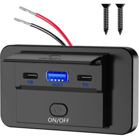 Prise Usb 12 V - Double Port Usb-C 30 W Et Usb-A Qc 3.0 18 W - Montage En Surface Avec Interrupteur - Pour Voiture Bus Marine - 1 Pièce (1/5)
