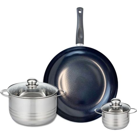 Ensemble de 1 Poêle de cuisson 32 cm et 2 faitouts 12 et 20 cm Elo Prima Brillant (1/5)