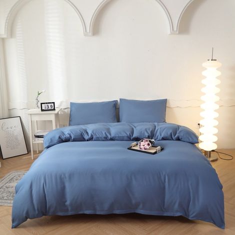 Parure de lit (housse de couette et 2 taies d'oreiller) 48 x 74 cm - Parure de lit 150 x 200 cm - Housse de couette douce en microfibre brossée, bleu foncé (1/4)