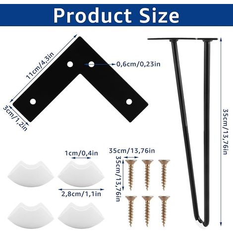 Set of Hairpin Table Legs, 35 cm, Coffee Table Legs, 35 cm Height, Black Industrial Furniture Leg with Rubber Floor Protectors for Sofa, Furniture (1/4)
