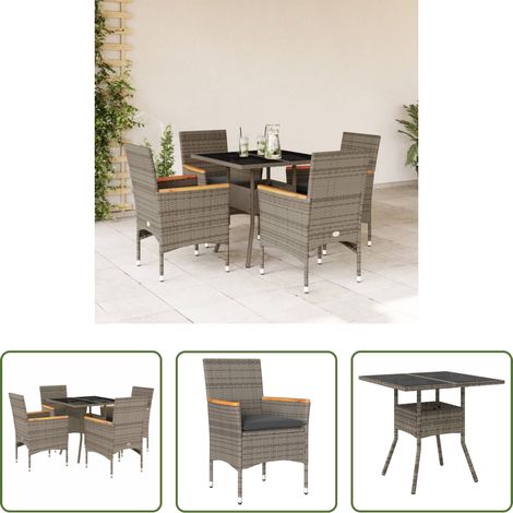 Table de jardin - Ensemble à manger de jardin et coussins 5 pcs gris rotin verre (1/5)