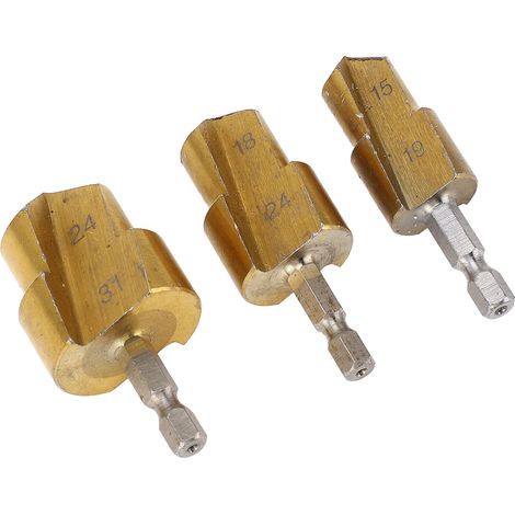 Kit de 3 forets étagés pour alésoirs de tuyaux PPR en acier à haute teneur en carbone, pour raccords PVC, queue hexagonale, 19 mm, 24 mm et 31 mm. (1/5)