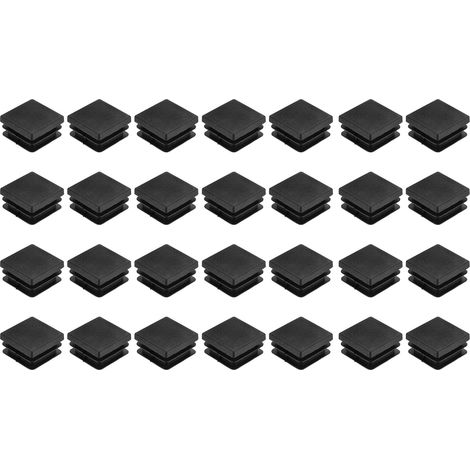 28 Pièces Bouchons Carrés en Plastique, 28mm x 28mm x 16mm Hauteur pour 22-26mm Tuyau Pied de Chaise Bouchons Embouts Carrés d'extrémité de Protection en PE pour Tables, Noir (1/5)