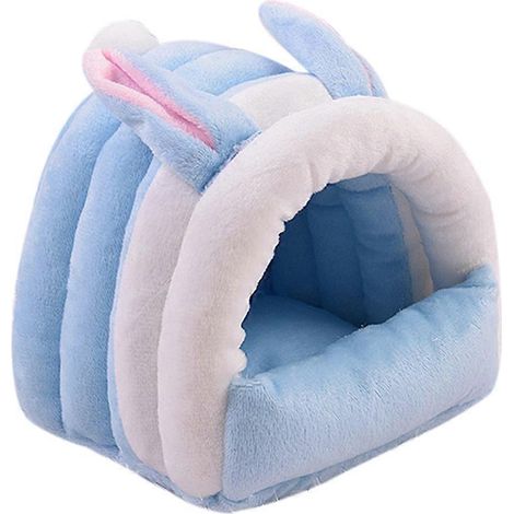 Maison chaude d'hiver pour hamster, grotte douillette pour petits animaux créatifs (lapins, chinchillas, écureuils, rats, cochons d'Inde, hérissons, Cav, bleu M). (1/4)