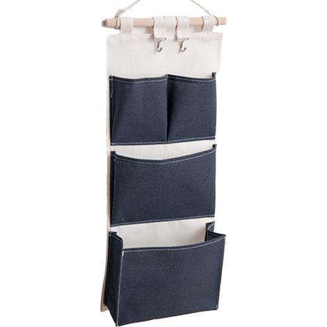 Sac De Rangement Murale - Poche Organisateur Pour Porte - Coton Lin Enduit PE - Avec Barre En Bois - 1 Pièce (1/5)