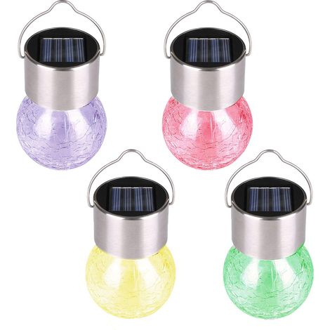 Lot de 4 guirlandes solaires d'extérieur, boules décoratives en verre craquelé-AquaForge
