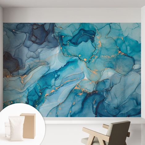 Papier peint avec colle pour décoration moderne de salon chambre à coucher cuisine et bureau Facile Abstrait bleu 152x104 cm (1/5)