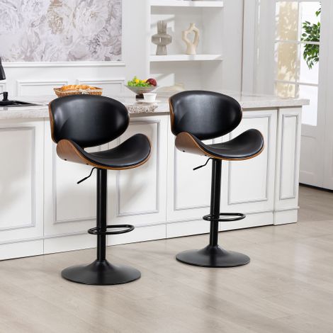 Tabourets de bar pivotants (lot de 2) — tabourets réglables en hauteur en bois courbé, avec revêtement en similicuir (PU), dossiers ergonomiques et repose-pieds adaptés aux bars et îlots de cuisine ( (1/5)