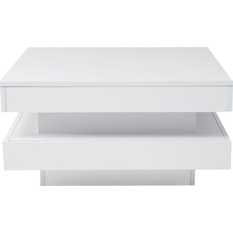 Quadratischer weißer Couchtisch 70x70x36 cm mit LED-Bluetooth-Licht (1/5)
