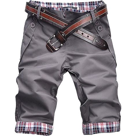 Short de plage ample à carreaux pour homme, poches et boutons - Gris - Taille L (1/5)