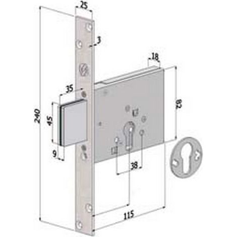 1PZ SERRATURA INFILARE PROFILO EUROPEO 3 MANDATE 2051 - mm.60 (2051XZB6025)