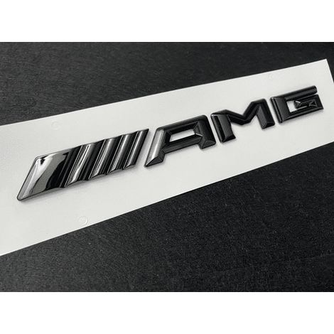 Insigne de calandre Mercedes-Benz AMG chromé argenté avec fond noir (195 mm x 15 mm)