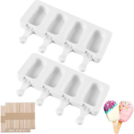 Lot de 2 moules à glaçons en silicone - Moule à glaçons - Qualité alimentaire - Glaçons - Fruits - Desserts - Moule à chocolat avec 100 bâtonnets en bois (1/5)