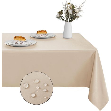 Nappe lavable crème 140x240 cm, anti-taches, facile d'entretien, rectangulaire