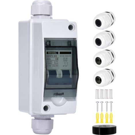 Disjoncteur miniature bipolaire DC 2P avec interrupteur de déconnexion pour batterie de voiture et boîtier IP66 (DC36-500V, IP65 32 A) (1/5)