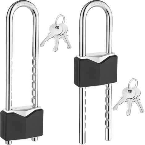 2 Pcs Cadenas à Anse Longue avec Clé 180 mm Anse Noire à Longueur Réglable Amovible en Laiton Massif pour Portails, Armoires, Motos, Antivols de Vélo (1/5)