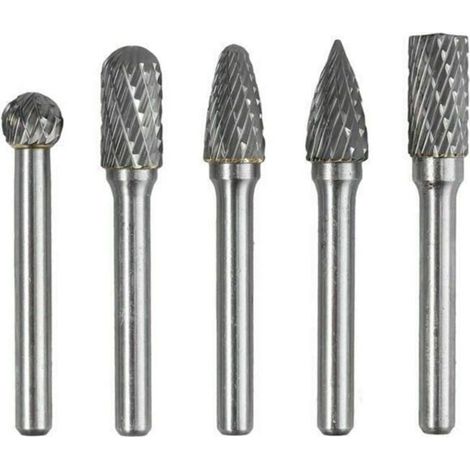Juego de 5 fresas rotativas de carburo de tungsteno de doble punta con vástago de 6 mm y cabezal de 10 mm para amoladora de grabado de madera y juego de brocas para tallado. (1/4)