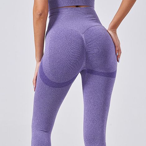 Nahtlose, hochgeschnittene Lauf- und Fitnessleggings für Damen mit figurformendem Effekt, lila, Größe M. (1/4)