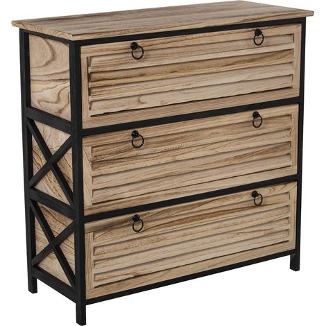 Commode en bois avec 3 tiroirs noir/naturel, Paulovnia 80X35X80 Cm, hauteur des pieds : 6 Cm (1/5)