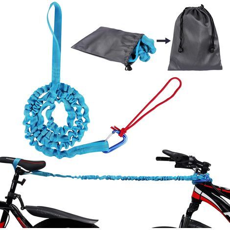 Corde de remorquage de vélo pour enfants, 3 m, auto-rétractable, élastique, sangle de remorquage, pour enfants, vélo, VTT ou VTT, bleu (1/5)
