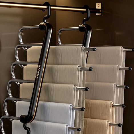 Cintre pliable en acier inoxydable pour vêtements et pantalons - Organisateur suspendu antidérapant à plusieurs niveaux pour la maison (noir) (1/5)
