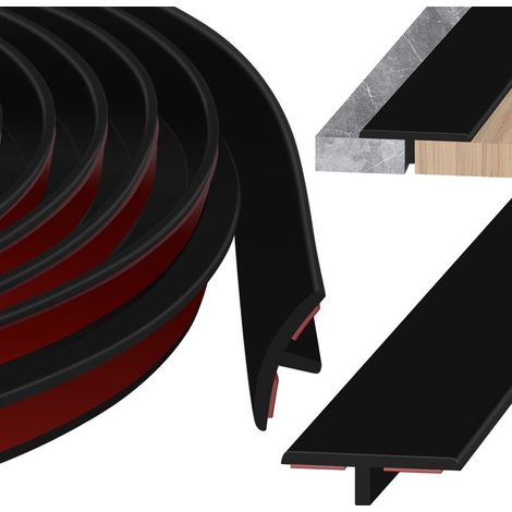1 selbstklebende, T-förmige Übergangsschiene, 100 cm, schwarzes Silikon, für Parkett- und Fliesenübergänge (1/5)