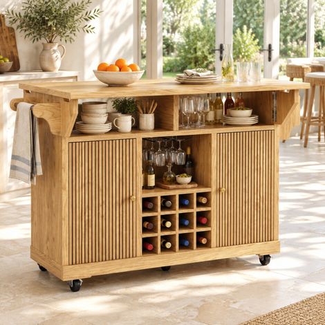 Carrello da cucina pieghevole con ruote 142,5 x 80 x 95 cm, marrone naturale DESVIAE (1/5)