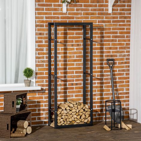 Support à bûches, rangement pour bois de chauffage intérieur et extérieur, métal, 60 x 25 x 150 cm (1/5)