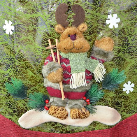 120cm Christmas Tree Skirt Base Cover with 3D Reindeer Xmas Tree Decorations (1/5)