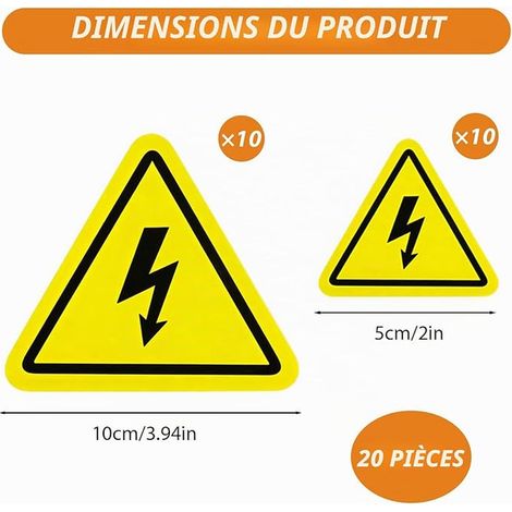 Danger électrique Autocollants, PVC Résistant Extérieur Signalétique Risque de Choc Triangle Adhésif Haute Visibilité Signalétique Electricité Autocollant PVC Signe de Sécurité Panneau Triangulair (1/3)