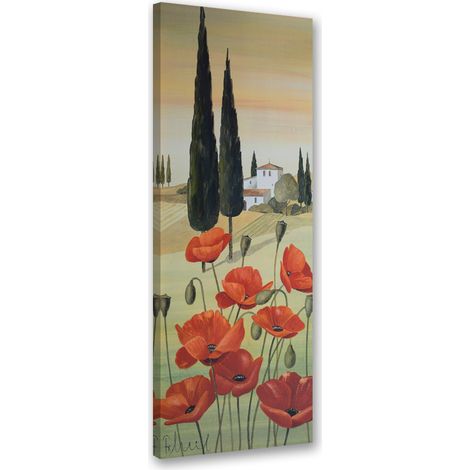 Tableau sur toile Paysage toscan avec coquelicots 30x90 (1/5)