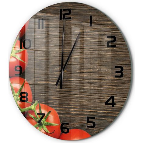 Horloge Murale Ronde pour Salon Verre Trempé Silencieuse Décoration Moderne Tomates sur bois fi 60 cm (1/5)