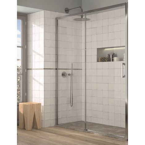 Mampara de Ducha Frontal- 1 Hoja Fija y 1 Puerta Corredera- Cristal de Seguridad de 6 mm - Modelo Yoko 2 (96,5 -100,5 cm) (1/2)