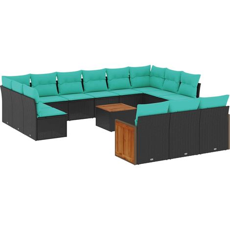 Maison Exclusive - 14-teiliges Gartensofa-Set mit Kissen, schwarz (1/5)