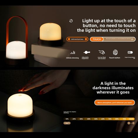 Lámpara de mesa tipo linterna portátil inalámbrica recargable, con regulador de intensidad de 3 colores, iluminación ambiental para patio, jardín o uso en interiores. (1/5)