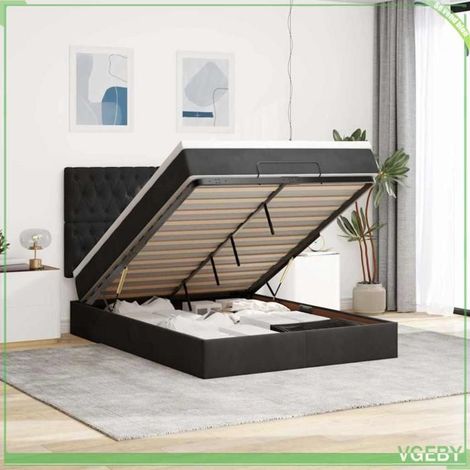 Cadre de lit ottoman - 3313549 - Velours noir - Rangement hydraulique - Matelas 140x200 (1/5)